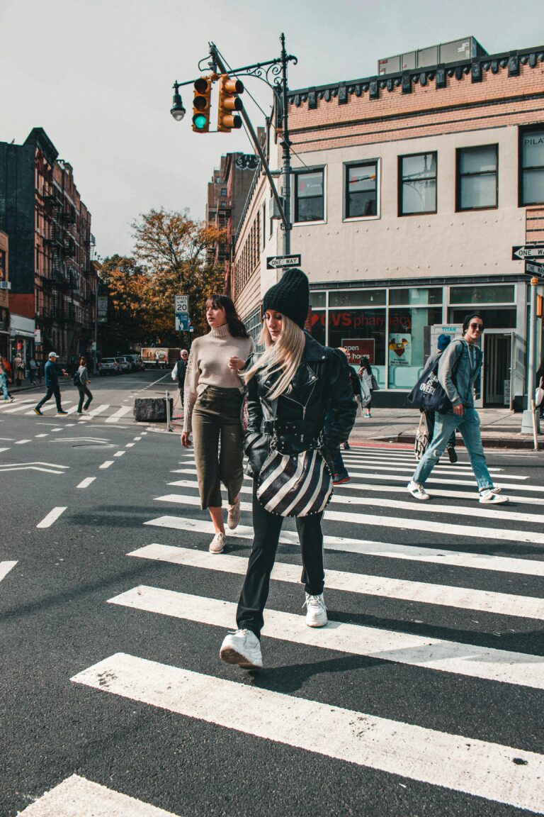 woman crossing road