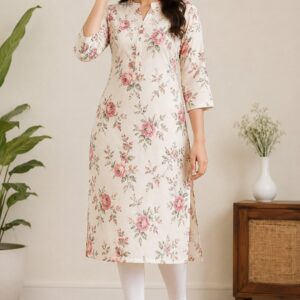 ABC Women's Flower Printed Cotton Kurta
